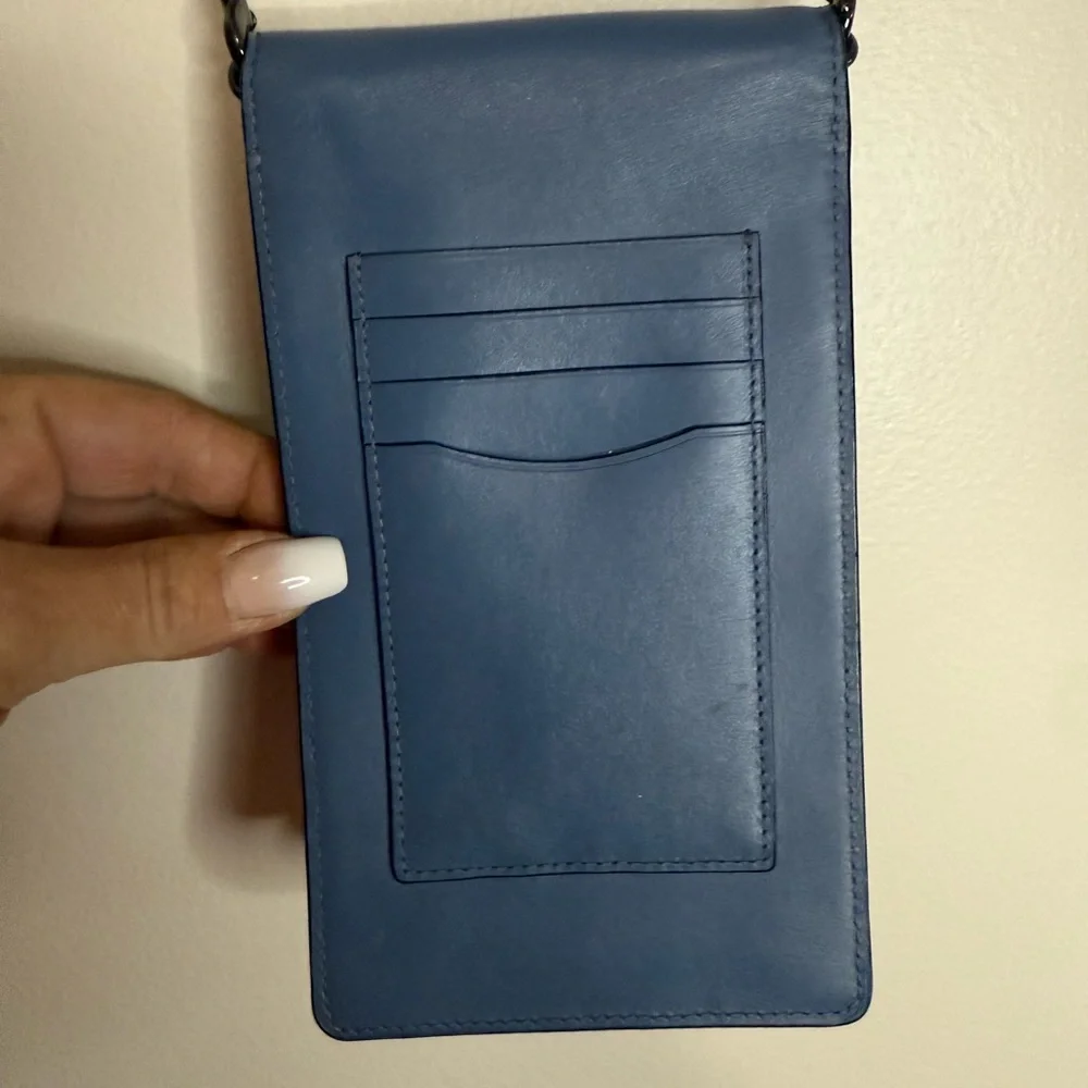 Coach Blue Leather Crossbody Phone Pouch with gunmetal gray Chain Strap